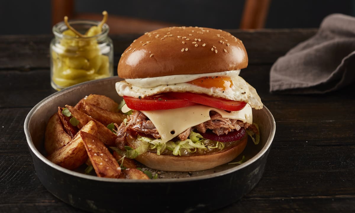 Aussie Pulled Pork Burger on Milk Bun