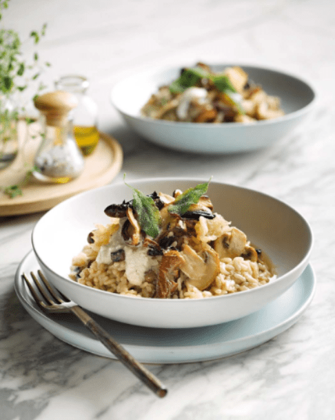 Vegan Mushroom Risotto With Cashew Cream And Crispy Sage