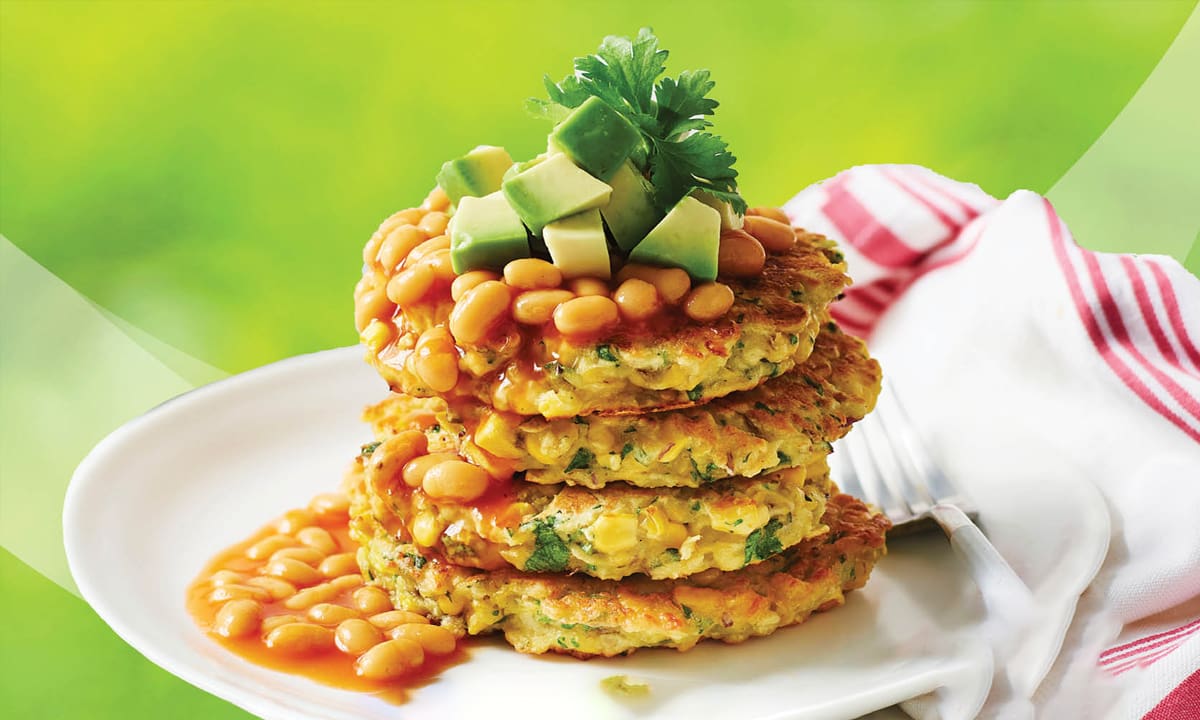 Corn Fritters with Baked Beans