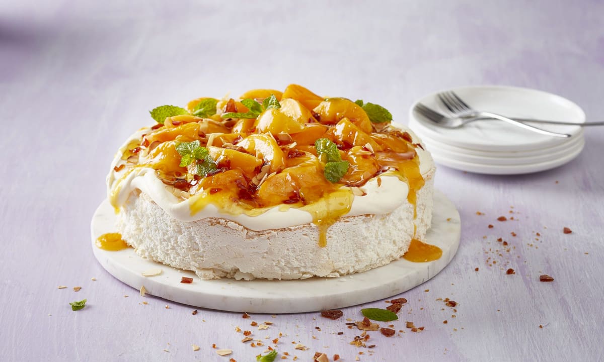 Easy Peach and Toffee Pavlova