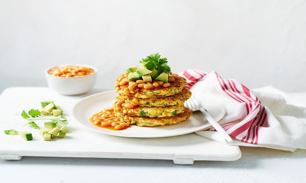 Corn fritters with Baked Beans