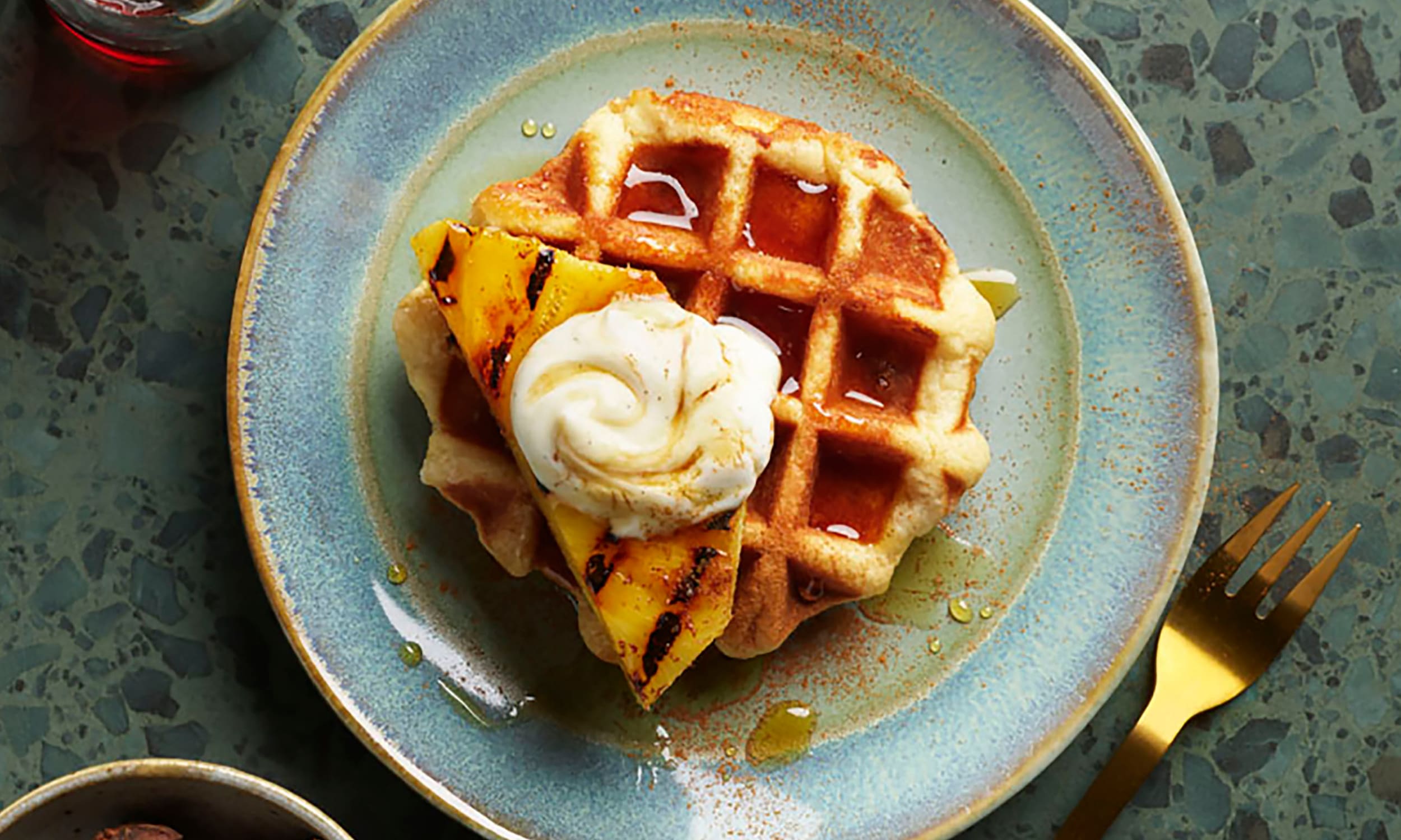 Belgian Liege Waffle with Grilled Pineapple, Star Anise and Cinnamon Syrup